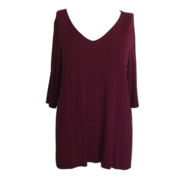 J.JILL Top/Tunic, SP Petite, Maroon, Crosshatch pattern, Mid-sleeve, - Picture 9 of 12